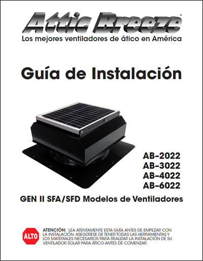 Attic Breeze Generation II SFA/SFD model series installation guide - Spanish