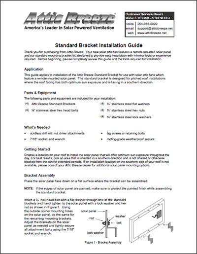 Attic Breeze Standard Bracket installation guide